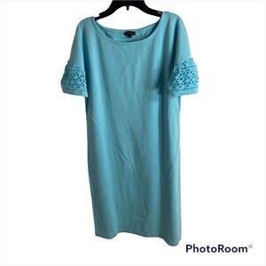 Talbots Dusty Blue Lace Sleeve Swing Dress Sz Small Women’s Midi